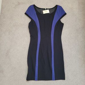 NWT GUESS BODYCON CONTOUR DRESS MESH BACK BLACK BLUE CAP SLEEVE SIZE 12